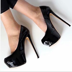 Black Platform Heels Patent Leather Dress Shoes